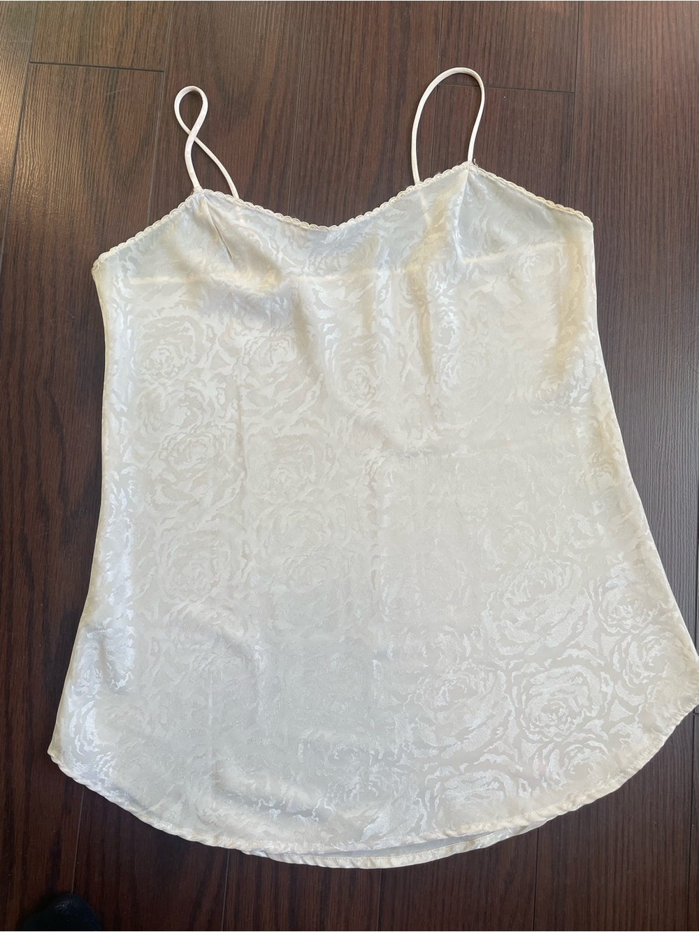 Satin Lace-Trim Cami Tank Top in Ivory